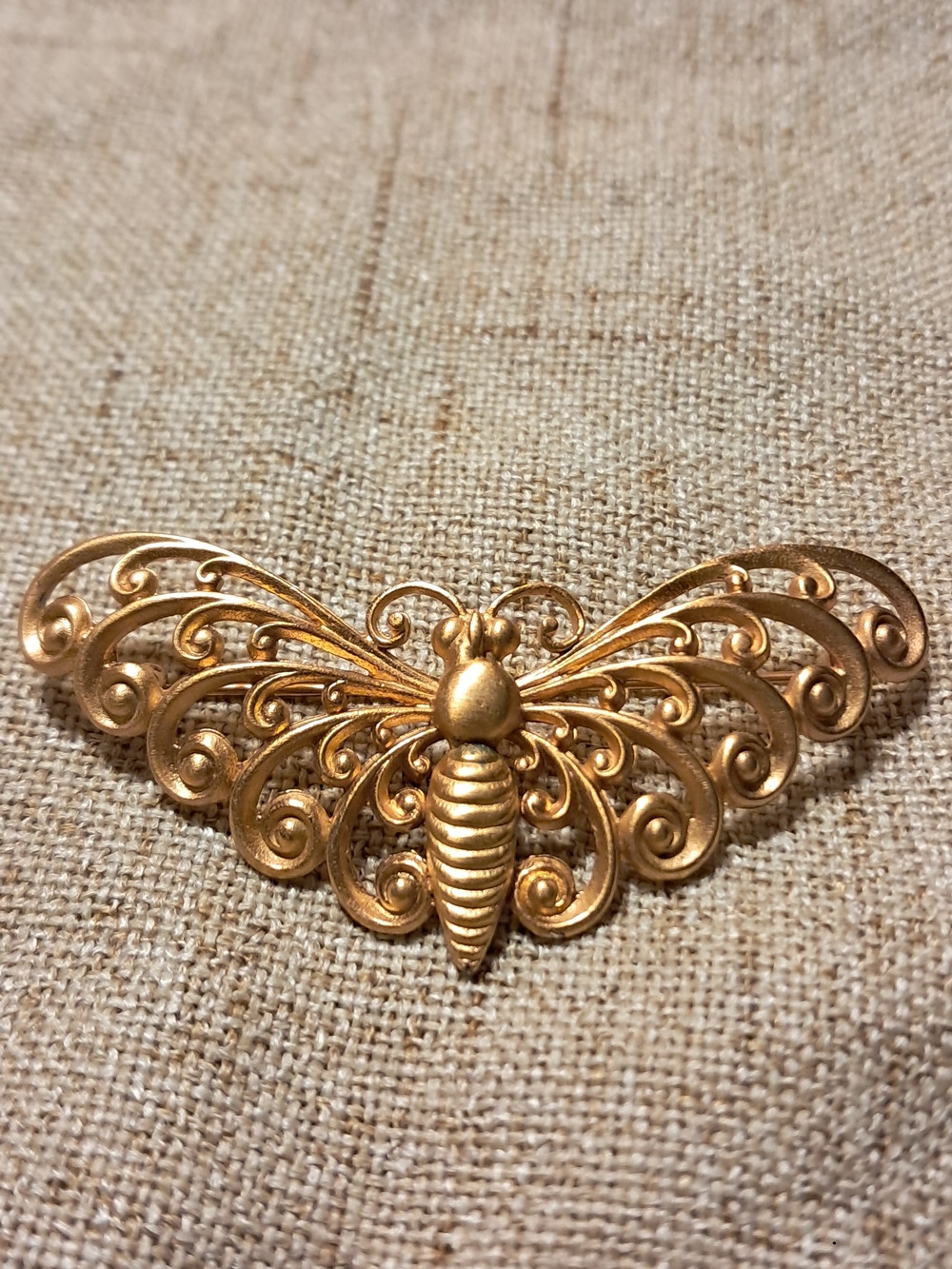 Vintage Gold-Tone Filigree Butterfly Brooch